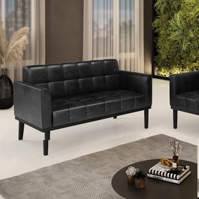 Poltrona Namoradeira Decorativa Karen Pés Fixo em Madeira Preto PU Preto Brilho G19 - Gran Belo