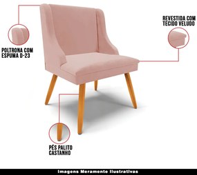 Poltrona Decorativa Pés Palito de Madeira Firenze Veludo Rosê/Natural G19 - Gran Belo