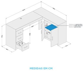 Mesa Para Escritório Espanha 2 Portas 3 Gavetas - Branco