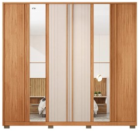 Guarda Roupa Casal Nilus 6 Portas com 2 Espelhos 4 Gavetas Ripado MDP Freijo/OffWhite G11 - Gran Belo