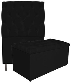 Kit Cabeceira e Calçadeira Liverpool 90 cm Solteiro Corano Preto - ADJ Decor