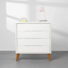 Cômoda Boom 4 Gavetas com Pés Retrô Mel - Branco