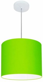 Lustre Pendente Cilíndrico Md-4143 Cúpula em Tecido 35x25cm Verde Limão - Bivolt