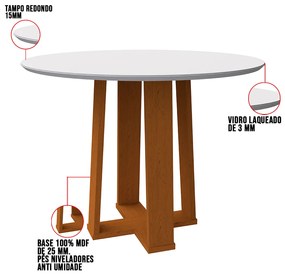 Mesa de Jantar Lara 100 cm Off White Base Ypê - D'Rossi