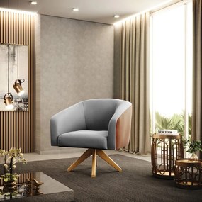Poltrona Decorativa Giratória MA30 Stella Sintético PU Noz/Suede Cinza D03- D'Rossi