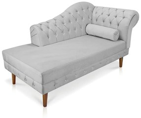 Divã Recamier Capitonê Mônaco 165 cm Suede Cinza Pés Chanfrado- D'Rossi