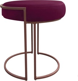 Puff Redondo Base Industrial Cobre Kit 2 Love Suede - Vinho