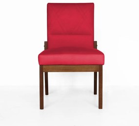 Cadeira De Jantar Aurora Base Madeira Maciça Estofada Suede Vermelho