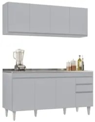 Armário Cozinha e Balcão Com Pia 160cm Arkansas Cinza Claro - Lumil