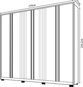 Guarda Roupa Casal Nilus 250cm com 6 Portas 4 Gavetas Ripado MDP Buriti/Fendi G11 - Gran Belo