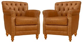 Kit 02 Poltronas Decorativas Sala de Estar Níger Pés Madeira Couro Mel G58 - Gran Belo