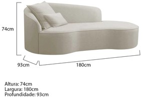 Divã Recamier Curvo Sala de Estar Recepção Inglaterra 180cm Lado Direito Linho