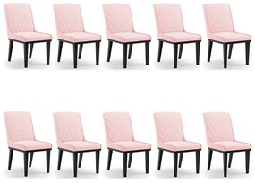 Cadeira Sala de Jantar Base Madeira Preto Kit 10 Sofia Suede Rosa Bebê D03 - D'Rossi