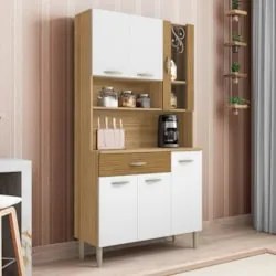 Armário de Cozinha Compacta 90cm Bruna Z06 Freijó/Supremo/Ripado - Mpo