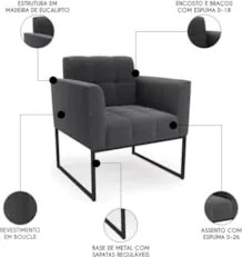 Namoradeira e Poltrona Industrial Preto Ana Bouclé Grafite - Ibiza