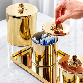 Porta Cotonete c/ Orquídea Shefield Plate Dourado