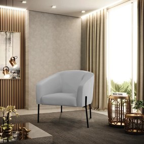 Poltrona Decorativa Pé de Ferro Preto Stella Sintético D03 - D'Rossi - Cinza