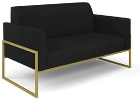 Sofá Namoradeira com 2 Poltronas Base Industrial Alta Dourado Marisa Linho D03 - D'Rossi - A79 Preto