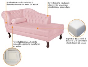 Recamier Diana 140cm Lado Direito Suede Rosa Bebê - ADJ Decor