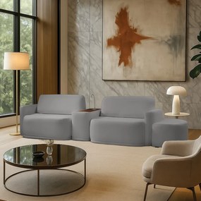 Sofá Sala Modulado 259cm com Puff Console USB Luminária Brumma Bouclê K01 - D'Rossi - Cinza