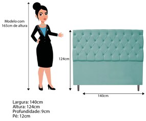 Kit Cabeceira e Calçadeira Liverpool 140 cm Casal Suede Azul Tiffany - ADJ Decor