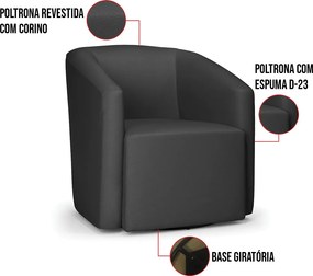 Poltrona Decorativa Base Giratória Stella Max Sintético Preto D03 - D'Rossi