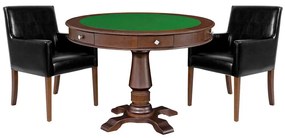 Mesa de Jogos Carteado Victoria Redonda Tampo Reversível Imbuia com Kit 2 Cadeiras Liverpool Corino Preto Liso G36 G15 - Gran Belo