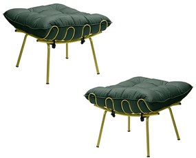 Kit 2 Puff Decorativo Sala de Estar Abel Pés Dourado Suede Verde G41 - Gran Belo
