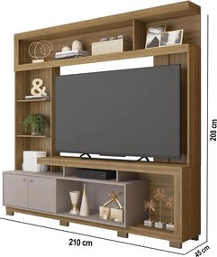 Estante TV 70 Pol 210cm Sala de Estar Mirel C01 - D'Rossi - Bege Amarelado/Cinza
