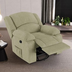 Poltrona do Papai Reclinável Sala de Cinema Madrid Glider Manual Giratória USB Linho Bege G23 - Gran Belo