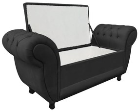 Recamier com Baú Grécia 195 cm Namoradeira Calçadeira Suede Preto D'Rossi