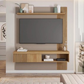Painel TV 55 Pol 150cm Bancada Suspensa Ripado Luana C01 - D'Rossi - Fendi/Buriti
