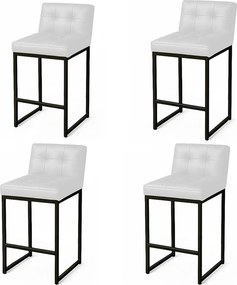 Banqueta Cozinha Alta com Encosto Industrial Kit 4 Preto Lirina PU Branco C05 - D'Rossi