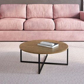 Mesa de Centro Baixa Estilo Industrial Vermont Base Metálica Preto A05 - D'Rossi