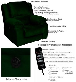 Poltrona do Papai Reclinável Elétrica com Massagem Magnum Veludo Verde G23 - Gran Belo
