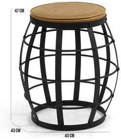 Kit 02 Bancos Decorativos Seat Garden Estofado Flora Preto Couro Marrom Claro G04 - Gran Belo