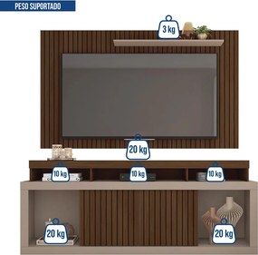 Painel TV 60 Pol 180cm e Bancada com Rodízio Sala Navel Havana/Fendi C01 - D'Rossi