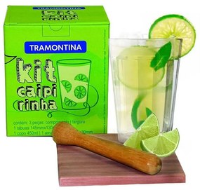 Kit Caipirinha 3 Pe&ccedil;as Tramontina Copo 450ml Tabua Amassador