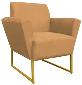Poltrona Dora Suede Base Metálica Dourado D'Rossi - Caramelo Sisal