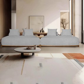 Sofá Modulado 5 Lugares com Almofadas Soltas Pés Madeira Maciça 320cm Homer Bouclê Cinza G63 - Gran Belo