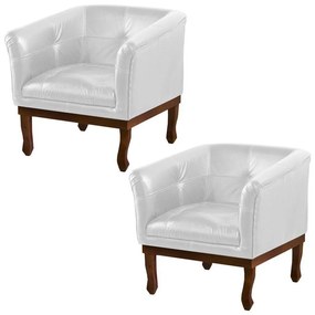Kit 2 Poltronas Decorativa Noah Couro Branco G58 - Gran Belo