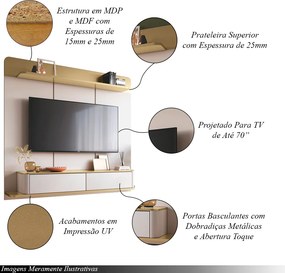 Home Painel  Suspenso Decorativo Messier para TV 70 Polegadas Off White/Champagne G26 - Gran Belo