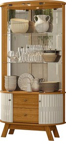 Cristaleira Decorativa Swank 2 Gavetas Iluminação Led Espelho MDP Cinamomo/OffWhite G97 - Gran Belo