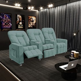 Poltrona Reclinável 3 lugares para Sala de Cinema Pequim Veludo Azul Claro G23 - Gran Belo