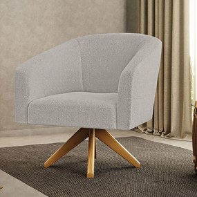 Poltrona Giratória Stella Bouclê Cinza Base de Madeira MA30 - D'Rossi