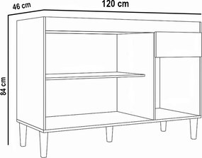 Balcão Cozinha com Tampo 120cm 3 Portas Joana Atacama/Off White A09 - D'Rossi