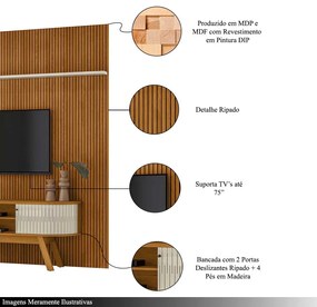 Conjunto Painel com Bancada Greene 2 Portas Deslizantes MDP até 75 Cinamomo/OffWhite G97 - Gran Belo