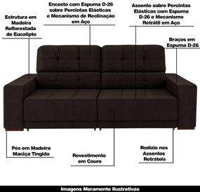 Sofá Sala de Estar Retrátil e Reclinável 4 Lugares Lisboa 250cm Couro Marrom G58 - Gran Belo