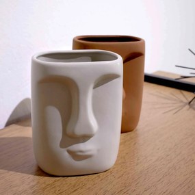 Cachepot Decorativo em Cerâmica Rosto Cinza 17x14 cm - D'Rossi
