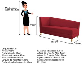 Recamier Valéria 185cm Lado Esquerdo Suede Vermelho - ADJ Decor